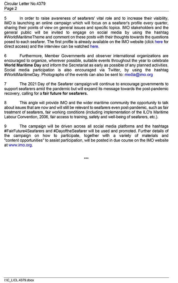 Circular Letter No.4379 World Maritime Day And Day Of The Seafarer 2021 Secretariat 2